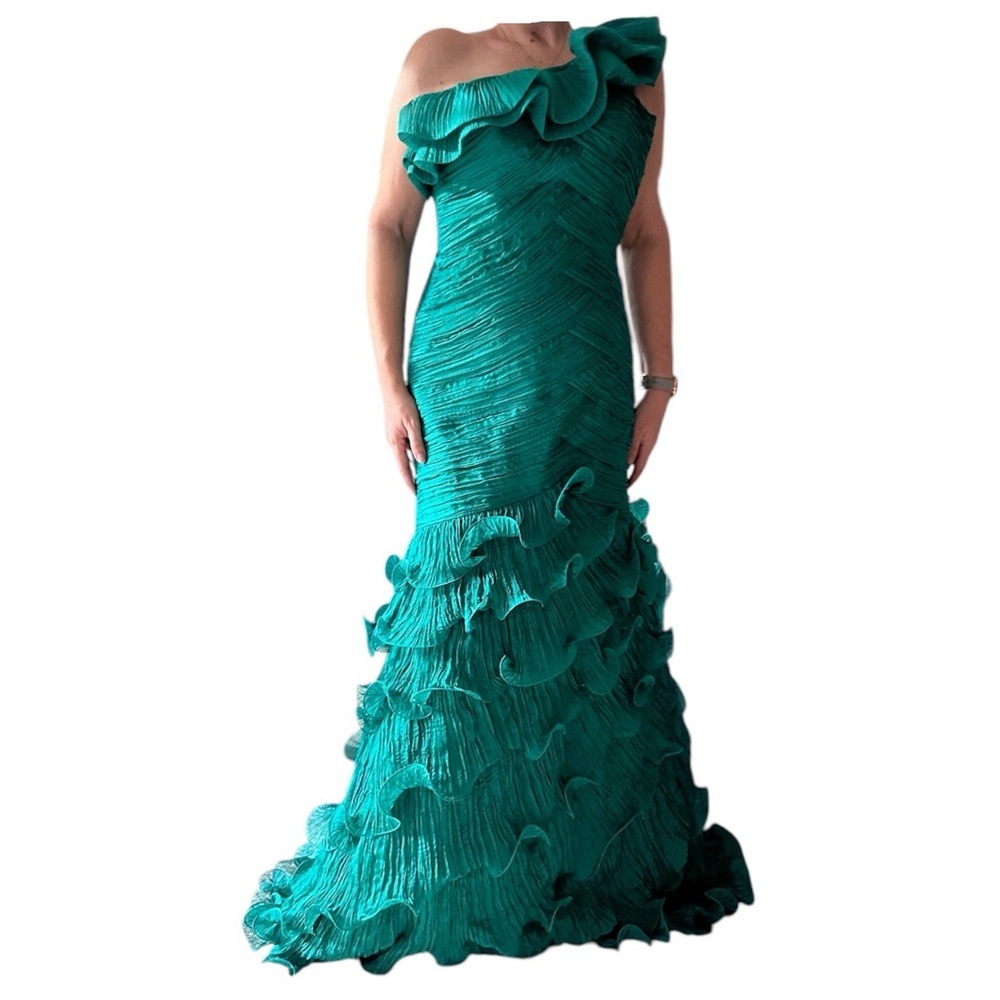 Pronovias One-Shoulder Ruffled Gown with ruffles appliqués 14 large